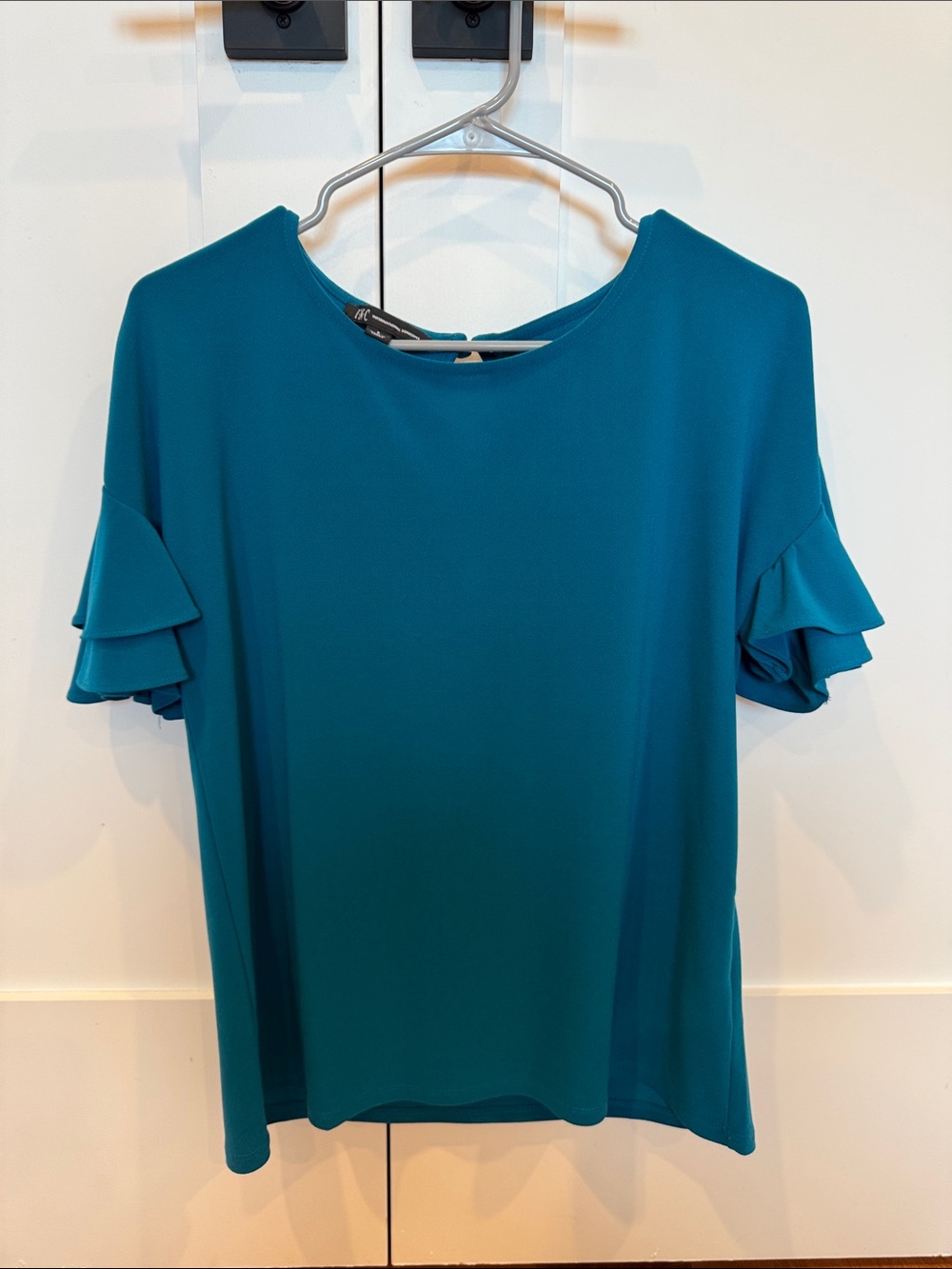 INC International Concepts Teal Ruffle Sleeve Women's Top Size Small